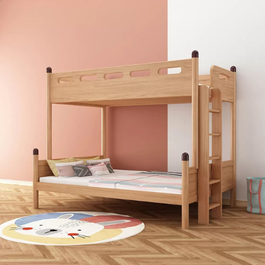 Rustic Mango Solid Wooden Loft Bed With Safety + Ladder In Natural Teak Finish