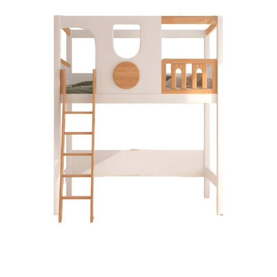 Rustic Mango Solid Wooden Modern Style Loft Bed In Cream And Natural Teak Finish