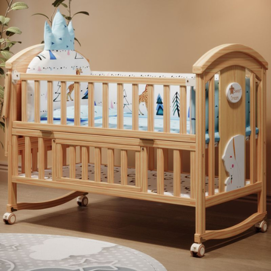 Rustic Mango Solid Wooden Cradles With Modern Design In Light Honey Finish