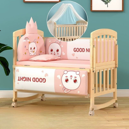 Rustic Mango Solid Wooden Mini Cradles For New Born Kids in Natural Finish