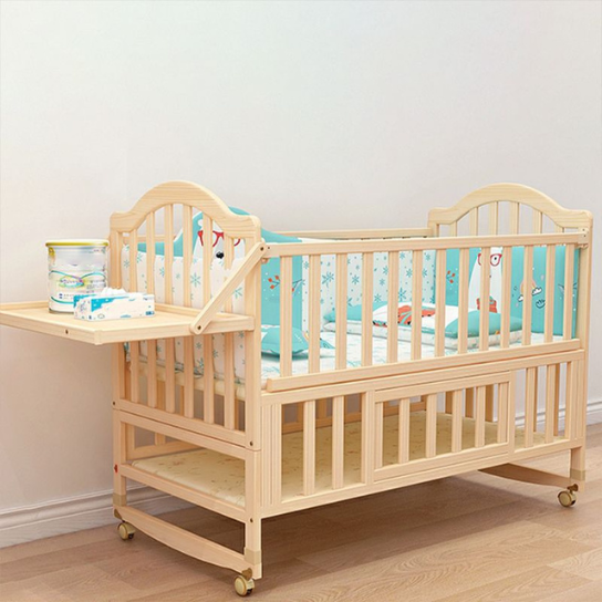 Rustic Mango Solid Wooden Cradles For New Born babies In Natural Finish