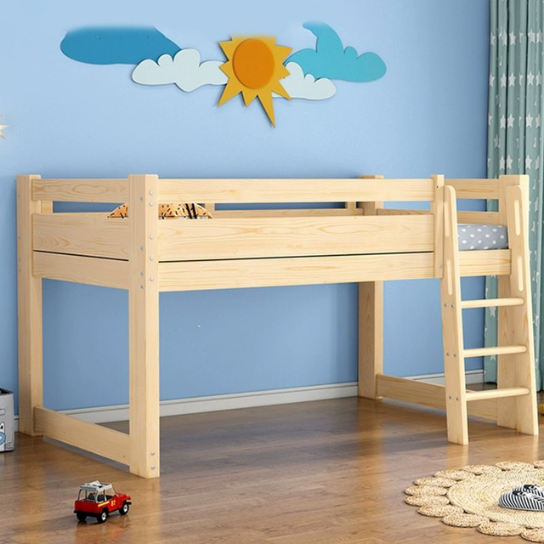 Rustic Mango Gender Neutral Trendy Wood Color Solid wood Children Loft Bed with Ladder & Guardrail, Loft, Kids Bed