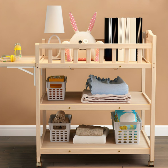 Rustic Mango Solid Wooden Changing Table with Storage Shelf In Natural Finish