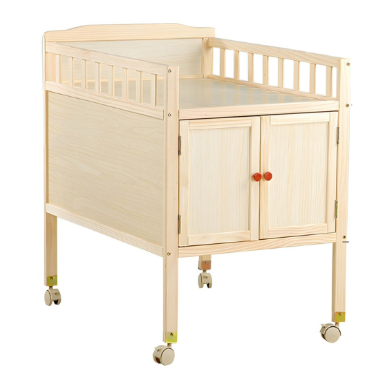 Rustic Mango Solid Wooden Changing Table With Storage Unit For New Born Kids Room
