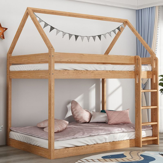 Rustic Mango Natural Solid Wood Top Children Bunk Bed with Either Side, Tall