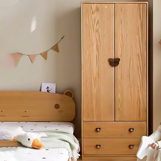 Rustic Mango Modern Wood Colored Children's Wardrobe with Drawers and Doors