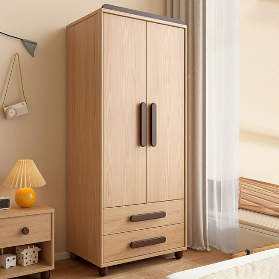Rustic Mango Solid Wood Natural Modern Children's Wardrobe with Drawers and Partitions