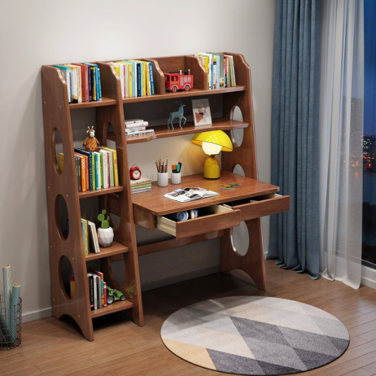 Rustic Mango Solid Wood Writing Desk with Shelves
