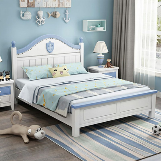 Rustic Mango Solid Wooden Bed In Blue Finish Borders On Beds For Kids In White Finish