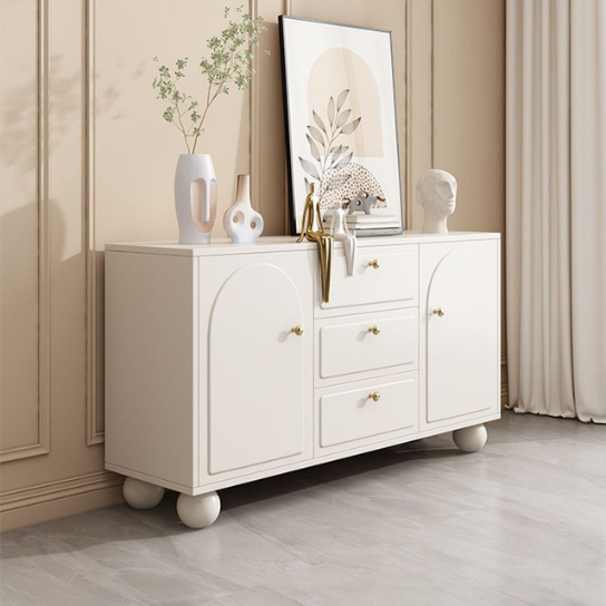 Rustic Mango Modern White Combo Dresser with 3 Drawers, Shelves, and Cabinets Included