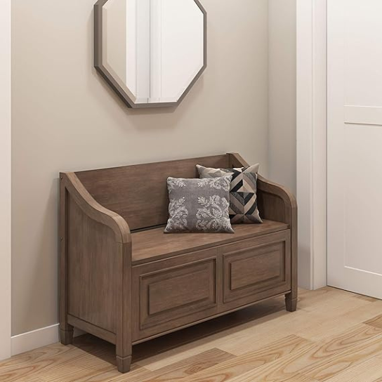 Rustic Mango Classic Vintage Storage Wooden Bench ( Teak Finish )