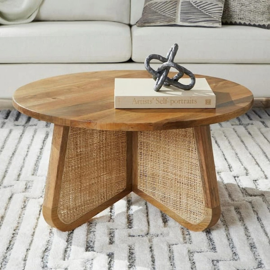 Rustic Mango Solid Wooden Coffee Table in Cane Honey Finish
