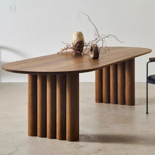 Rustic Mango Single Slot Wooden Modern Dinning Table With Carving Legs In Honey Finish