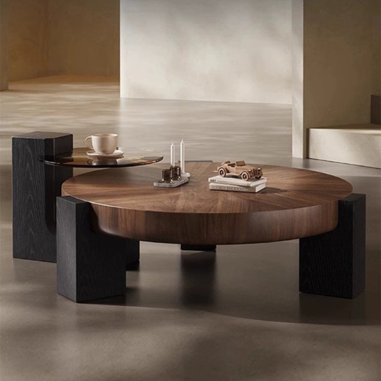 Rustic Mango Solid Wooden Double Coffee Table Set In Honey Black Finish