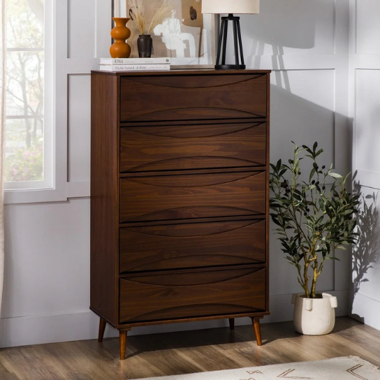 Rusitc Mango Single Chest of Drawers With 5 Drawers In Honey Matte Finish