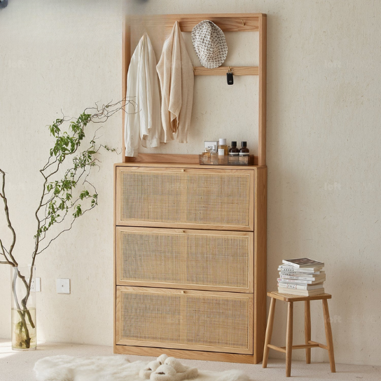 Rustic Mango Solid Wooden Shoe Rack  with Cane Finish