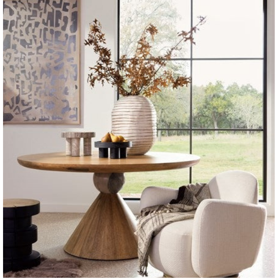 Rustic Mango Solid Wooden Heavy Duty Round Shape Dining Table In Natural Honey Finish