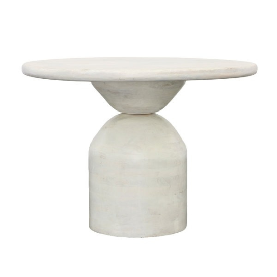 Rustic Mango Solid Wooden Round Shape Dining Table In Whitewash Finish