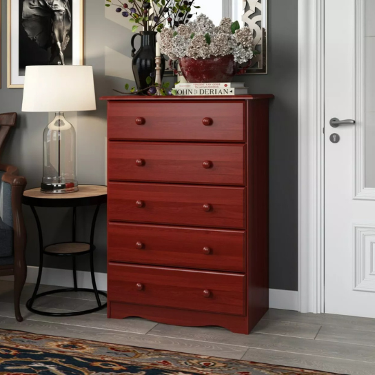 Rustic Mango Solid Wooden Chest of Drawers With 5 Drawers In Honey Matte Finish