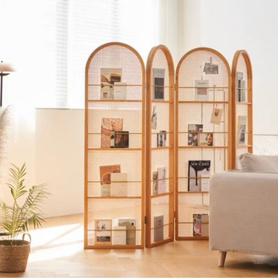 Rustic Mango Solid Wooden Open Classic Bookcase With Paper Holder In natural Finish