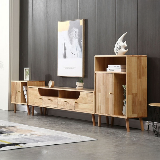 Rustic Mango Solid Wooden TV Cabinet With 4 Drawers in Natural Finish