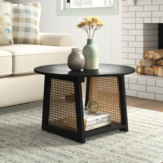 Rustic Mango Solid Wooden Coffee table for Living Room | In Walnut finish With Cane