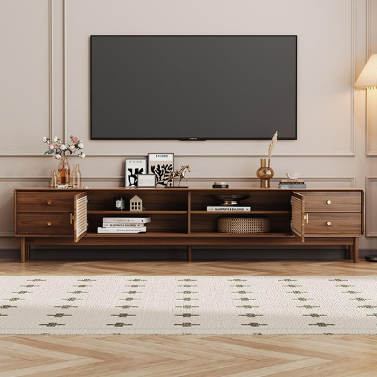 Rustic Mango Solid Wooden TV Cabinet With Cane in Honey Finish
