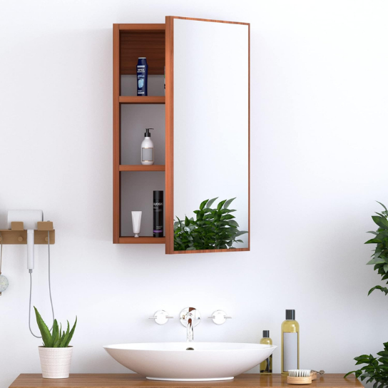 Rustic Mango Solid Wooden Mirror With Back MDF With Shelf ( Light Honey Finish  )