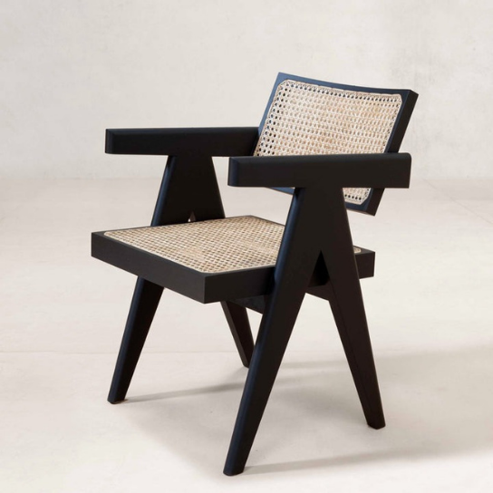 Rustic Mango Solid Wooden Chair In Cane With Walnut Finish