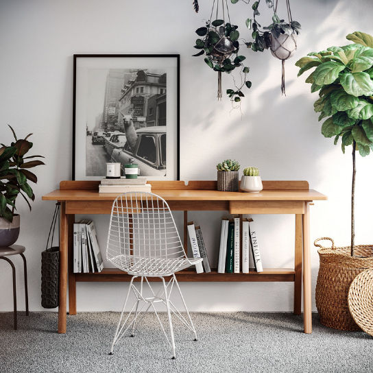 Rustic Mango Plain Solid Wooden Study Table In Natural Finish