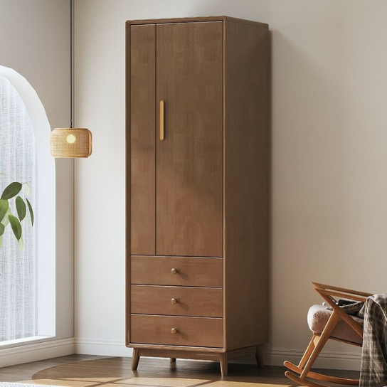 Rustic Mango Single Door With 3 Drawrs Wooden Wardrobe In Honey Finish ( Mango Wood )