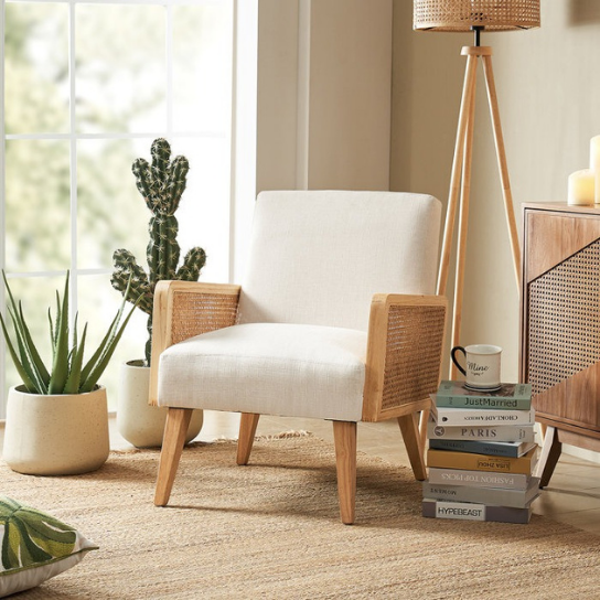 Rustic Mango Solid Wooden Sofa Cum Chair In Mango Wood With Cane In Natural Finish