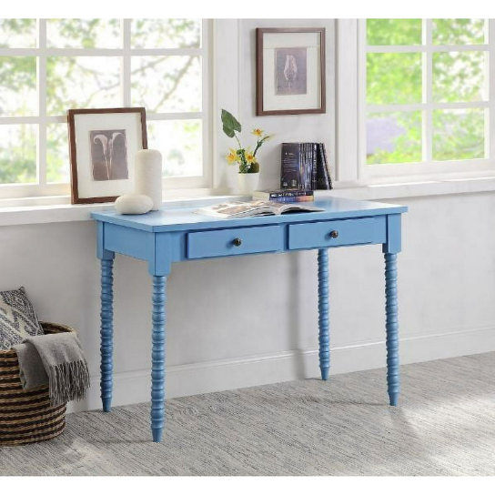 Rustic Mango Solid Wooden Study Table In Blue Finish