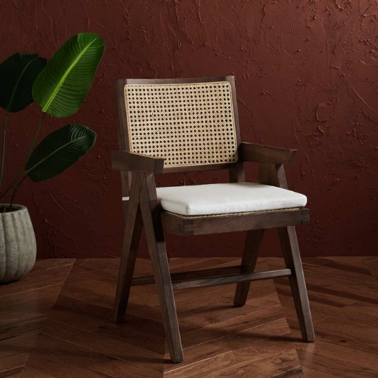 Rustic mango Old Vintage Classic Solid Wooden Cane Chair In Walnut Finish