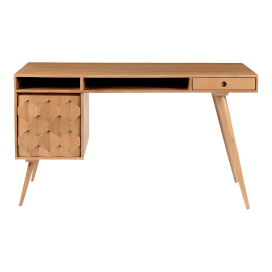 Rustic Mango Solid Wooden Study Table With Storage Option In Natural Finish