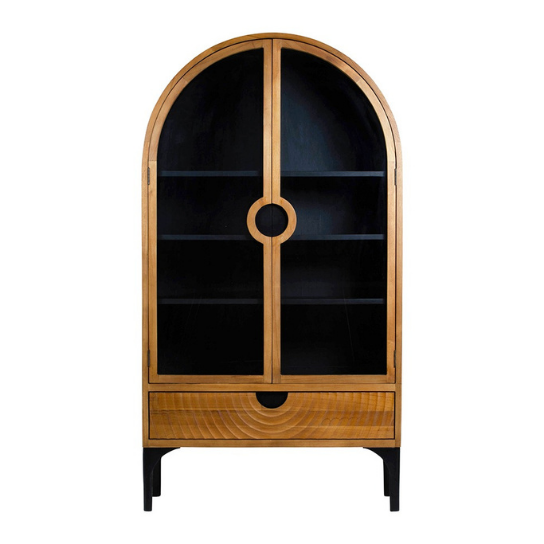 Rustic Mango Wooden Wardrobe With Black + Mirror Light Honey Finish ( Mango Wood )