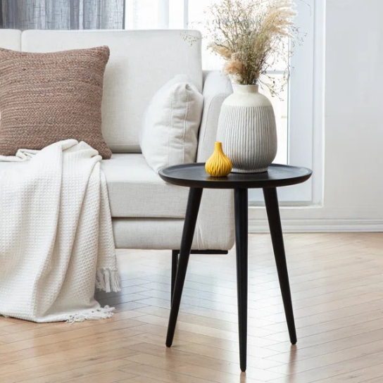 Rustic Mango Solid Wooden With Round Shape Side Table In Walnut Finish