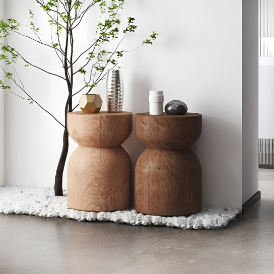 Rustic Mango Single Side Table With Different Color Pattern In Solid Wooden