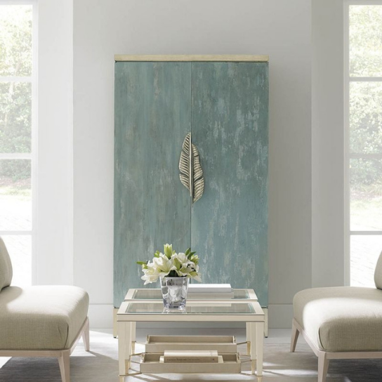 Rustic Mango Modern Style Wardrobe with Iron Handle ( Carving Handle ) In Distress Green + Multicolor