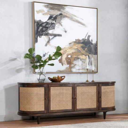 Rustic Mango Solid Wooden TV Cabinet In Dark Honey With Cane Finish