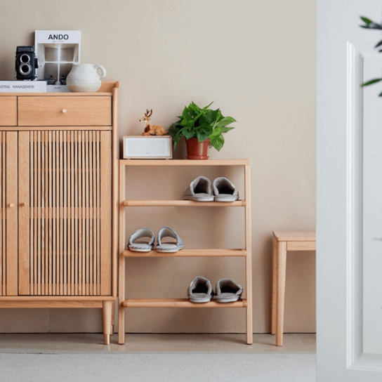 Rustic Mango Solid Wooden Natural Finish Shoe Rack In Open Shelf