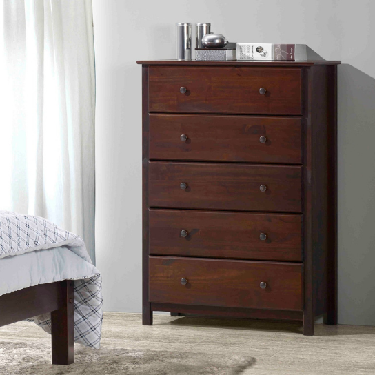 Rustic Mango Vintage Single Chest of Drawers With 5 Drawers In Honey Finish