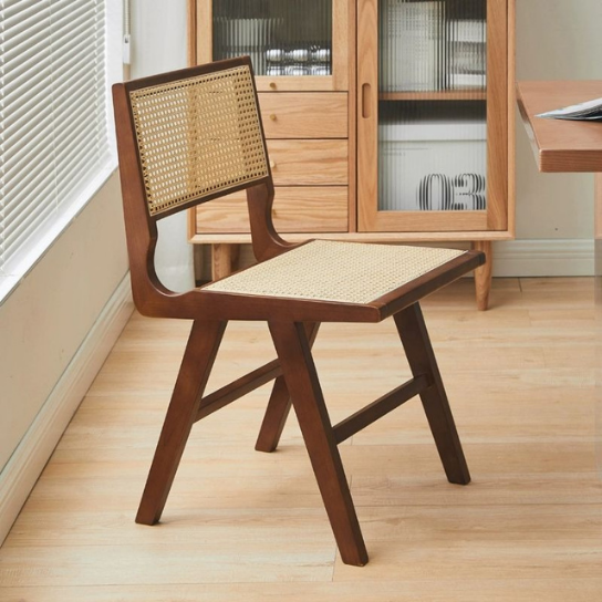 Rustic mango Solid Wooden Chair In Indian Style Chair with Cane In Dark Honey Finish