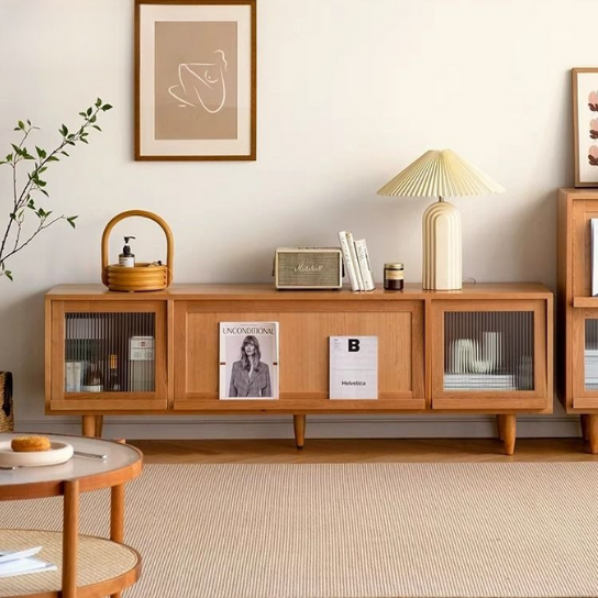 Rustic Mango Solid Wooden TV Cabinet With Glass or Cane In Honey Finish