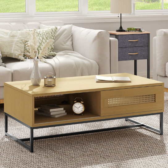 Rustic Mango Albino Solid Wooden Coffee Table With Iron Legs or Cane Finish