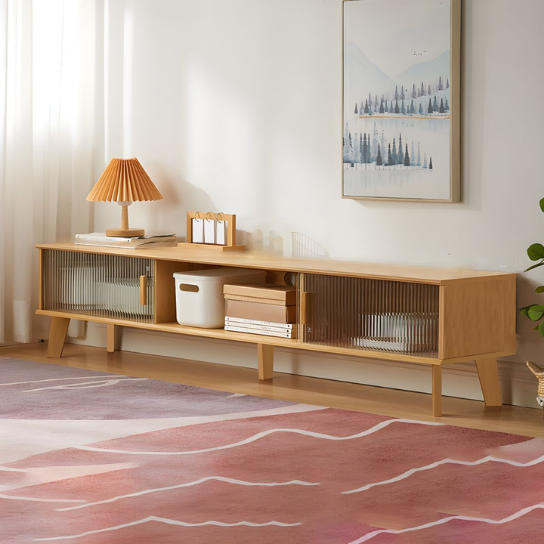 Rustic Mango Solid Wooden Open TV Cabinet In Natural Finish