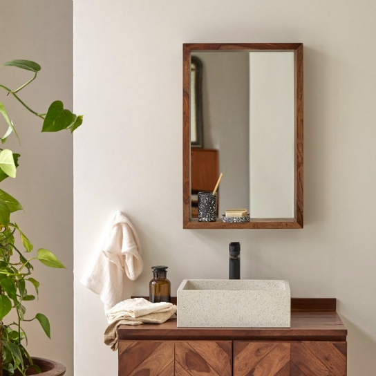 Rustic Mango Solid Wooden Mirror With Natural Finish For Living Room