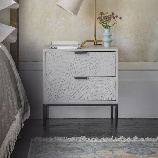 Rustic Mango Solid Wooden White + Black Finish Bedside